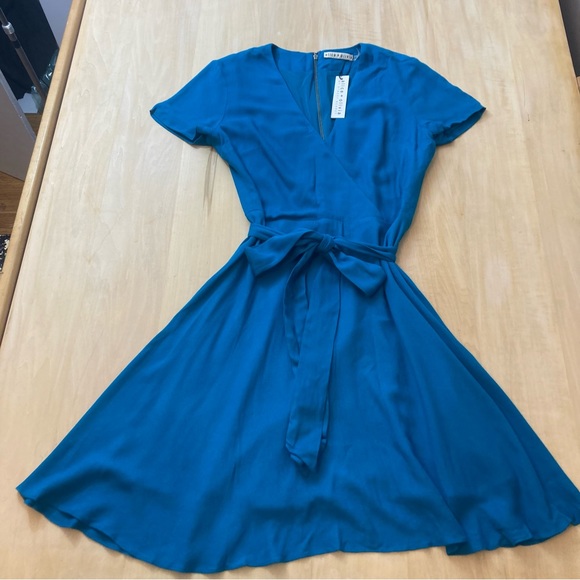NWT Alice and Olivia “Adrianna” Faux Wrap Dress in Dark Turquoise - Picture 3 of 11